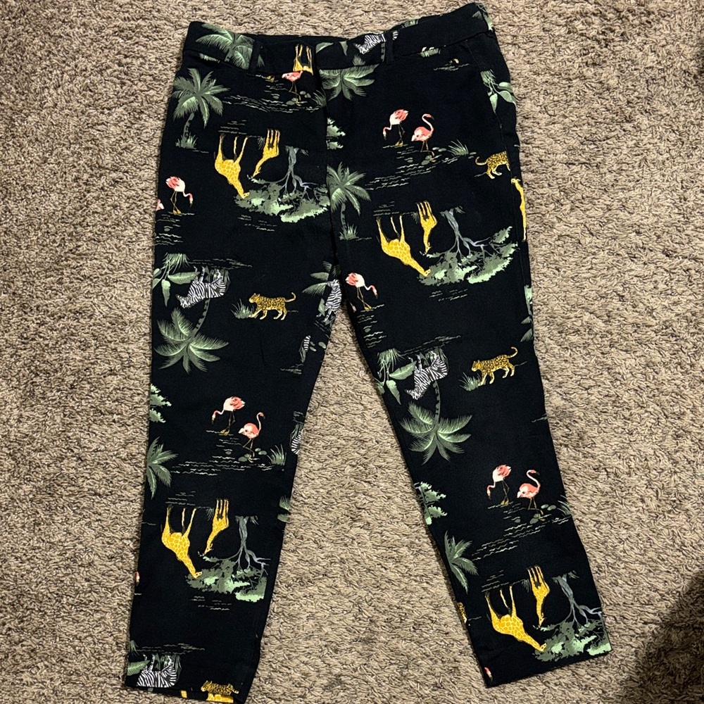 Old Navy Black Tropical Animal Print Cropped Pants